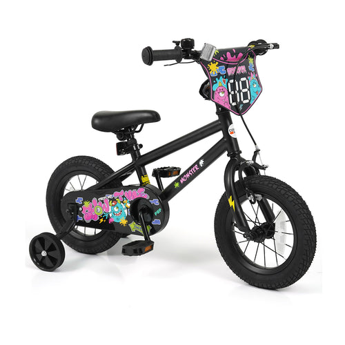 12 Inch Kids Bike with Training Wheels for Ages 3-4 Years Old Black- Street Art Time, Black