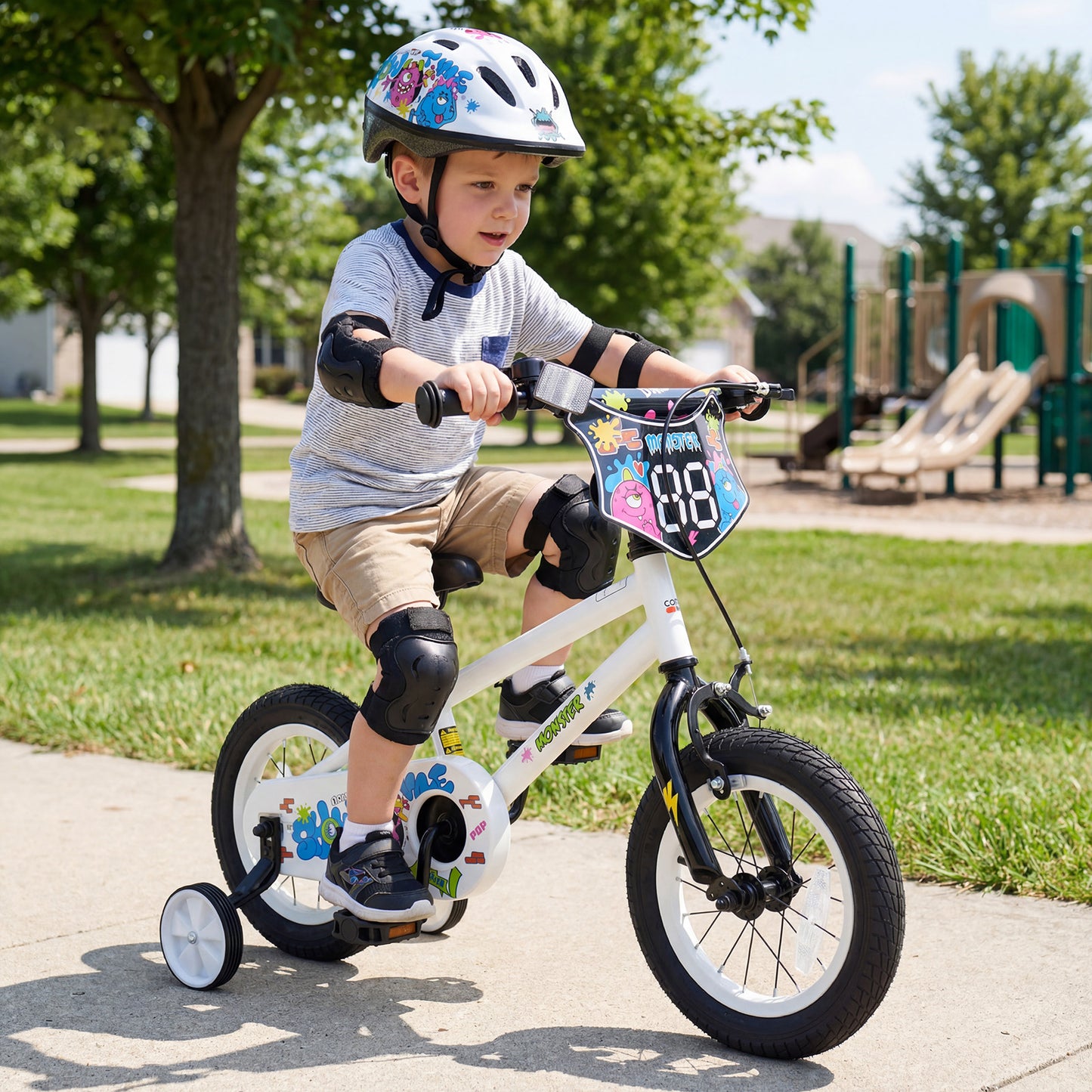 12 Inch Kids Bike with Training Wheels for Ages 3-4 Years Old White- Street Art Time, White Kids Bike at Gallery Canada
