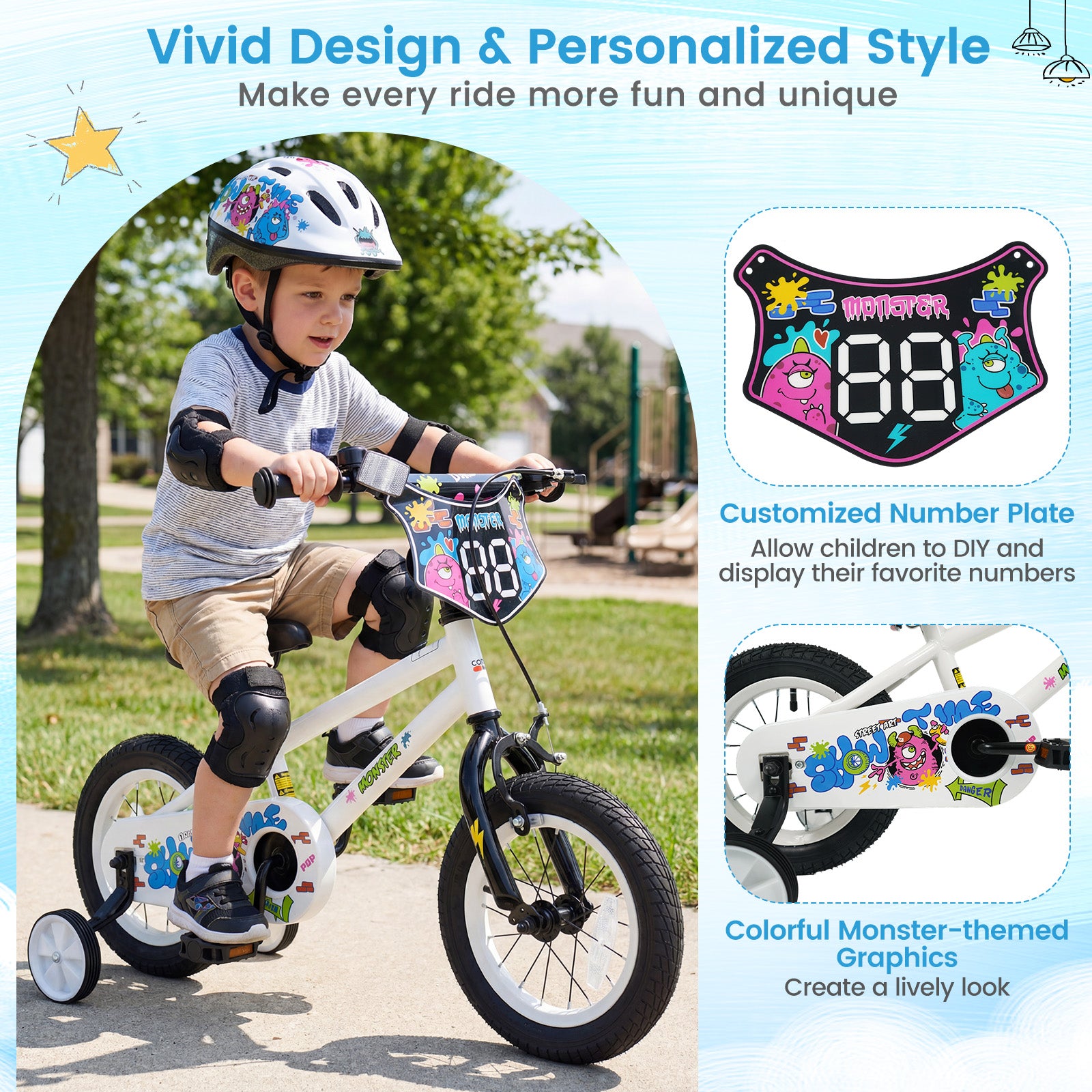 12 Inch Kids Bike with Training Wheels for Ages 3-4 Years Old White- Street Art Time, White Kids Bike at Gallery Canada