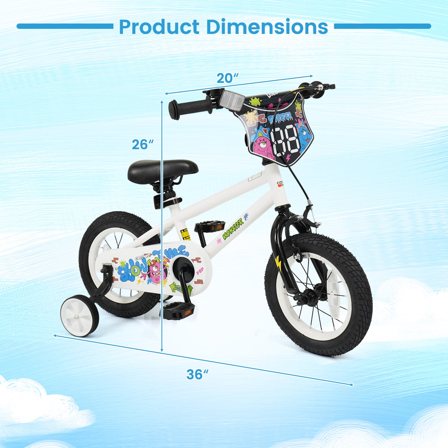 12 Inch Kids Bike with Training Wheels for Ages 3-4 Years Old White- Street Art Time, White Kids Bike at Gallery Canada