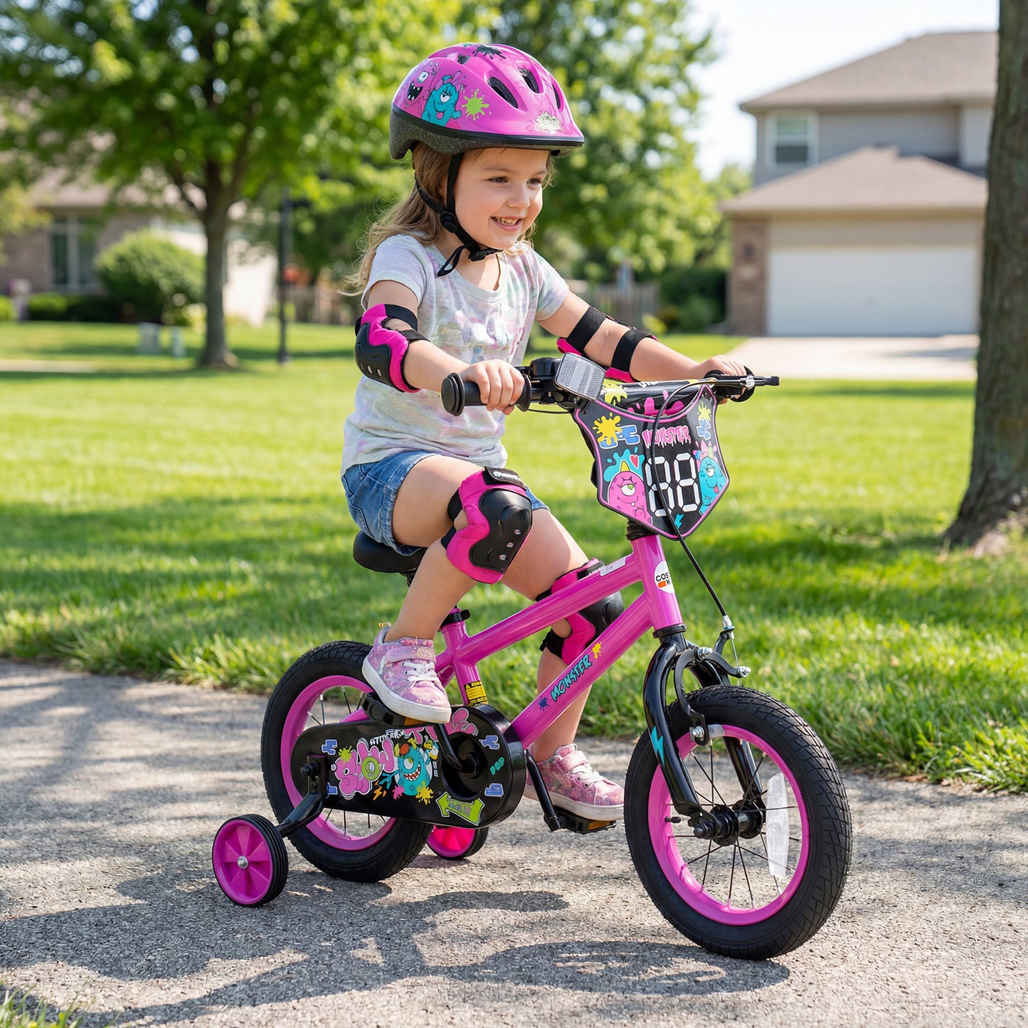 12 Inch Kids Bike with Training Wheels for Ages 3-4 Years Old Pink- Street Art Time, Pink Kids Bike at Gallery Canada