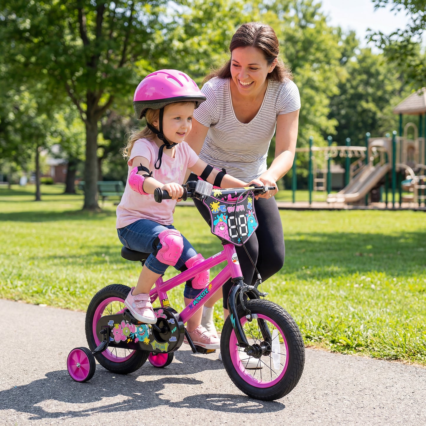 12 Inch Kids Bike with Training Wheels for Ages 3-4 Years Old Pink- Street Art Time, Pink Kids Bike at Gallery Canada