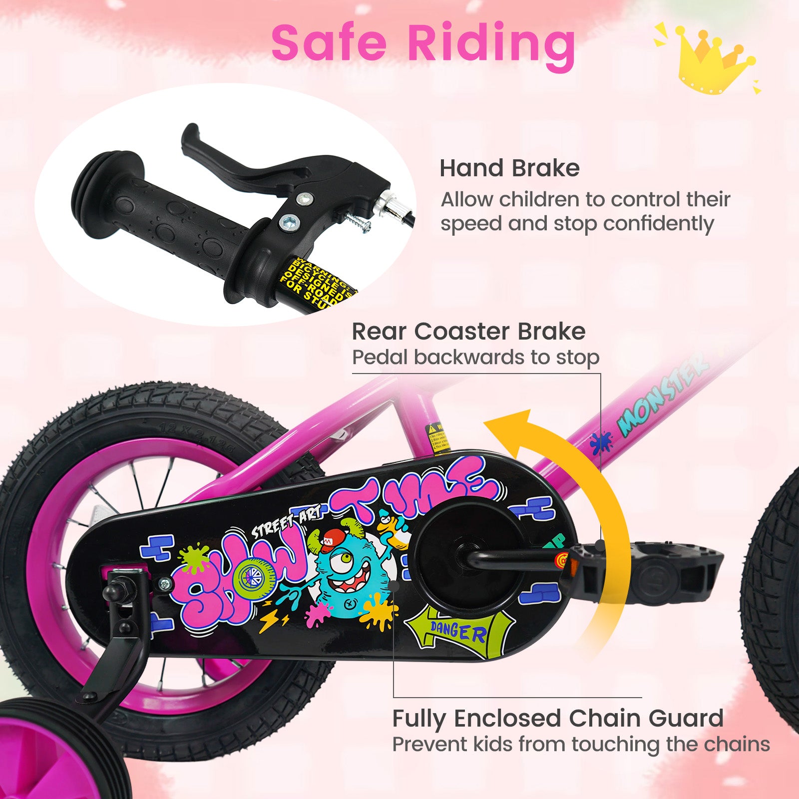 12 Inch Kids Bike with Training Wheels for Ages 3-4 Years Old Pink- Street Art Time, Pink Kids Bike at Gallery Canada