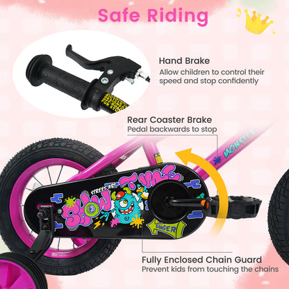 12 Inch Kids Bike with Training Wheels for Ages 3-4 Years Old Pink- Street Art Time, Pink Kids Bike at Gallery Canada