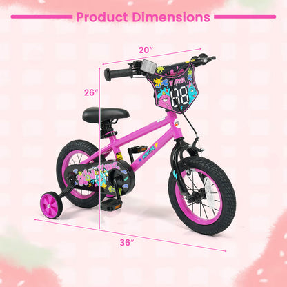 12 Inch Kids Bike with Training Wheels for Ages 3-4 Years Old Pink- Street Art Time, Pink Kids Bike at Gallery Canada