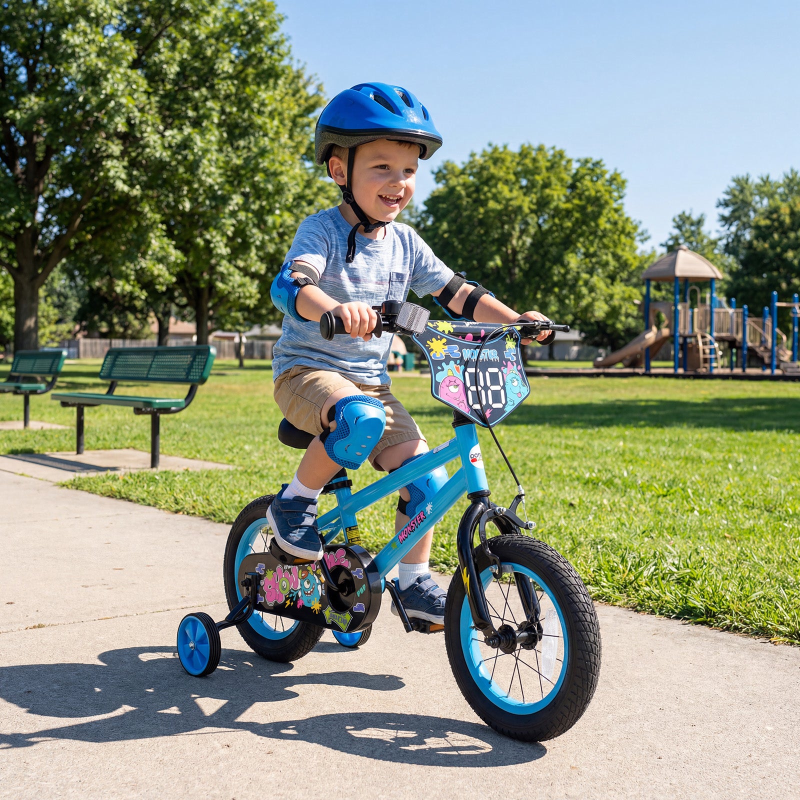 12 Inch Kids Bike with Training Wheels for Ages 3-8 Years Old Blue- Street Art Time, Blue Kids Bike at Gallery Canada