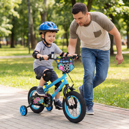 12 Inch Kids Bike with Training Wheels for Ages 3-8 Years Old Blue- Street Art Time, Blue Kids Bike at Gallery Canada