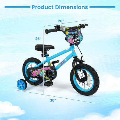 12 Inch Kids Bike with Training Wheels for Ages 3-8 Years Old Blue- Street Art Time, Blue Kids Bike at Gallery Canada