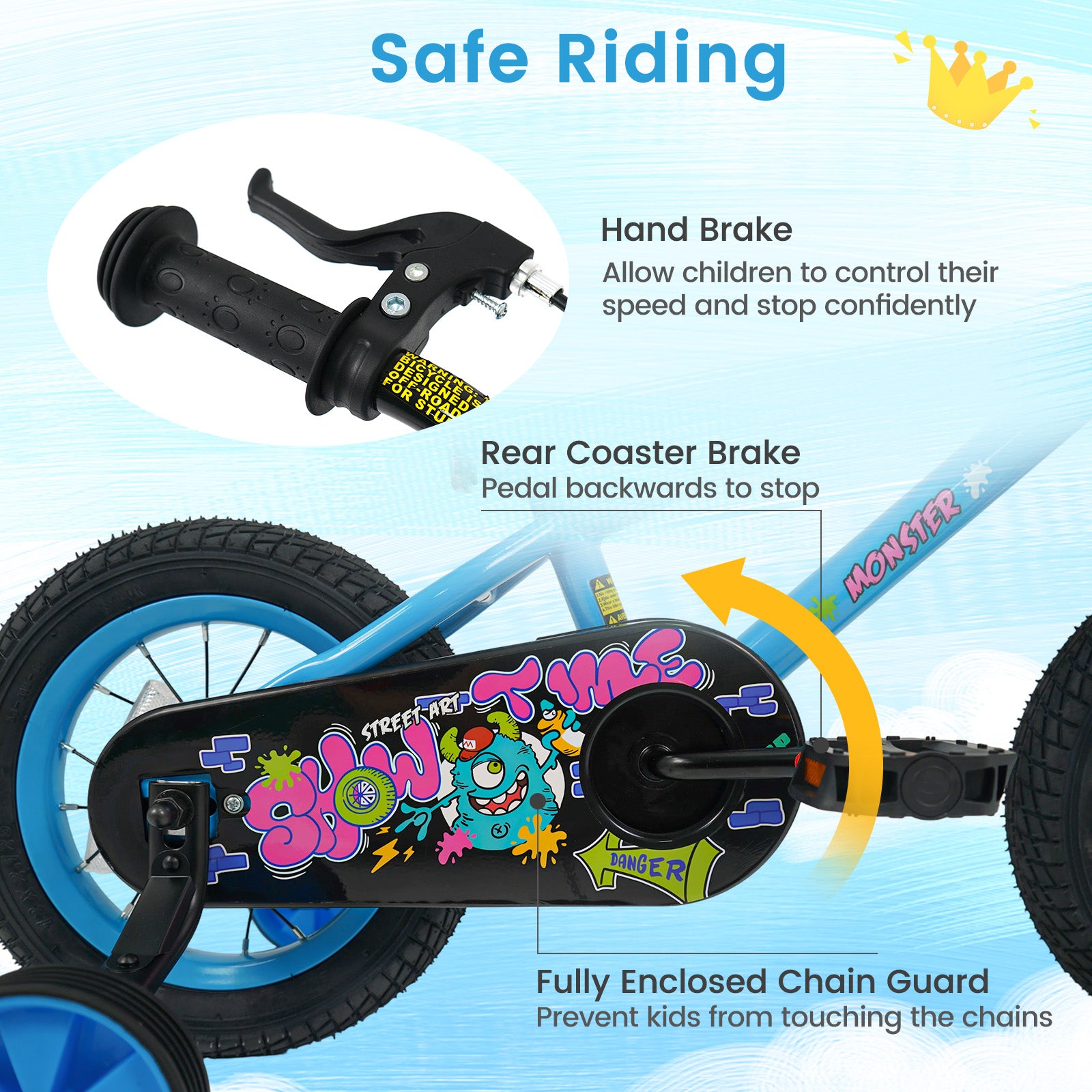 12 Inch Kids Bike with Training Wheels for Ages 3-8 Years Old Blue- Street Art Time, Blue Kids Bike at Gallery Canada