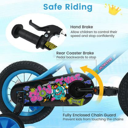 12 Inch Kids Bike with Training Wheels for Ages 3-8 Years Old Blue- Street Art Time, Blue Kids Bike at Gallery Canada