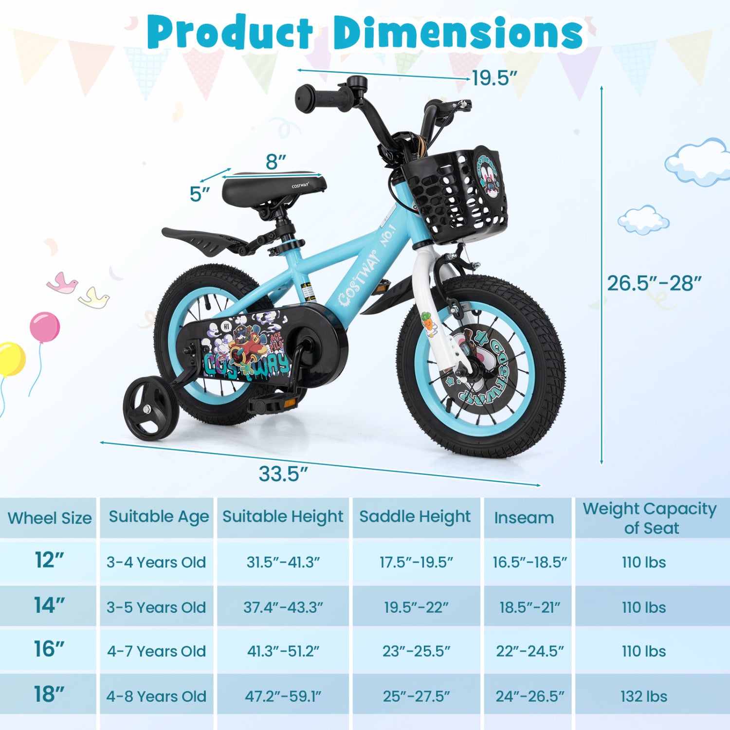 12 Inch Kids Bike, Adjustable Handlebar And Saddle, 3-4 Years Old, Blue Kids Bike at Gallery Canada