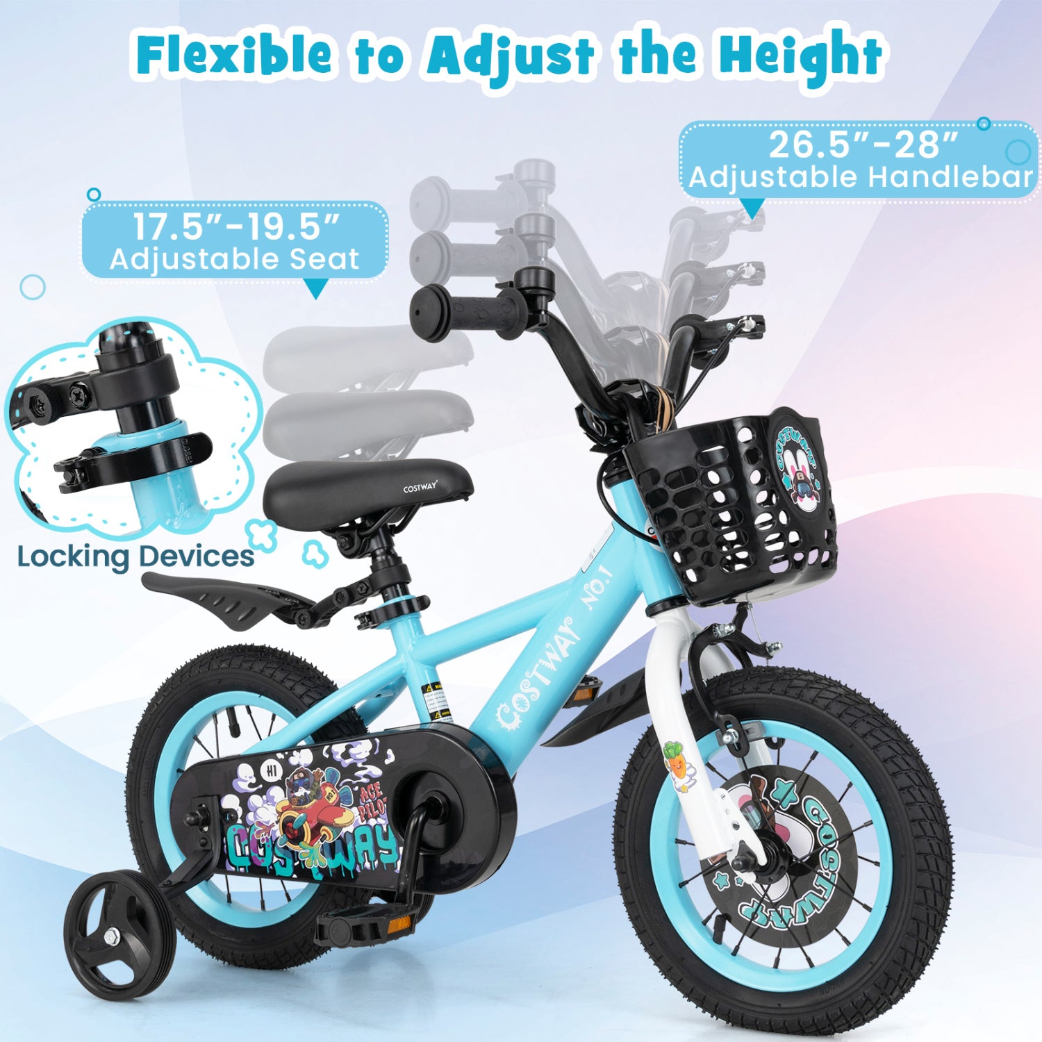 12 Inch Kids Bike, Adjustable Handlebar And Saddle, 3-4 Years Old, Blue Kids Bike at Gallery Canada