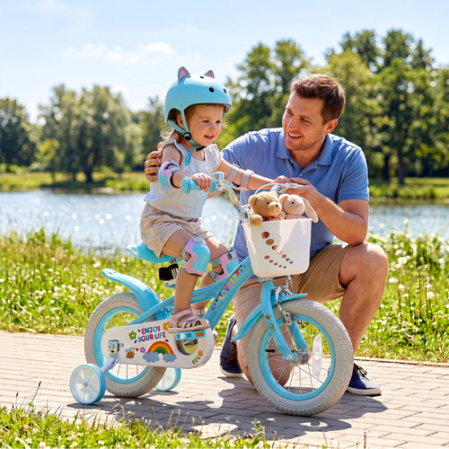 Girls Bike for 3-4 Years, Training Wheels, Basket, Blue