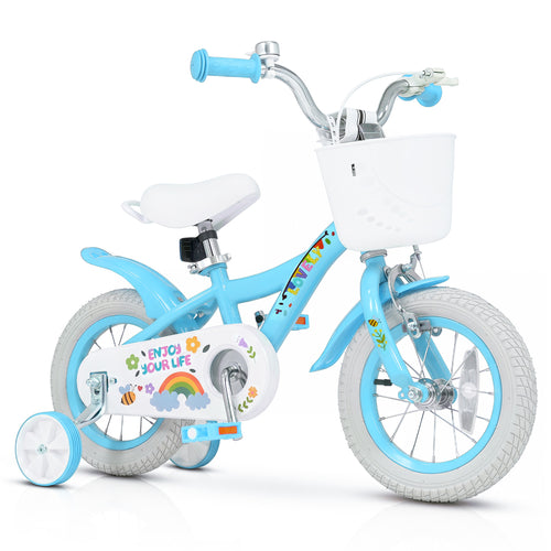 Girls Bike for 3-4 Years, Training Wheels, Basket, Blue