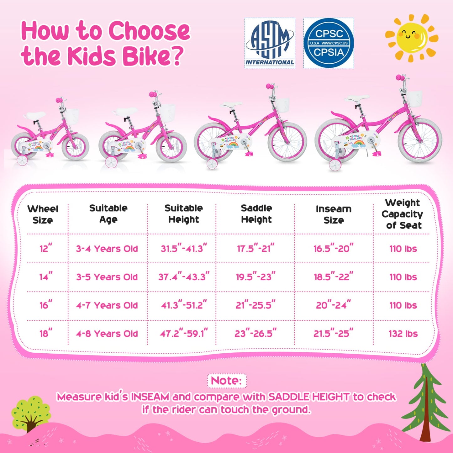 12 Inches Girls Bike for 3-4 Years Old, Pink