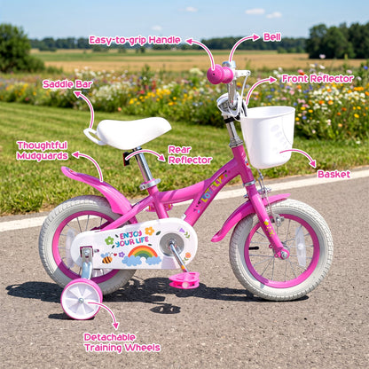 12 Inches Girls Bike for 3-4 Years Old, Pink