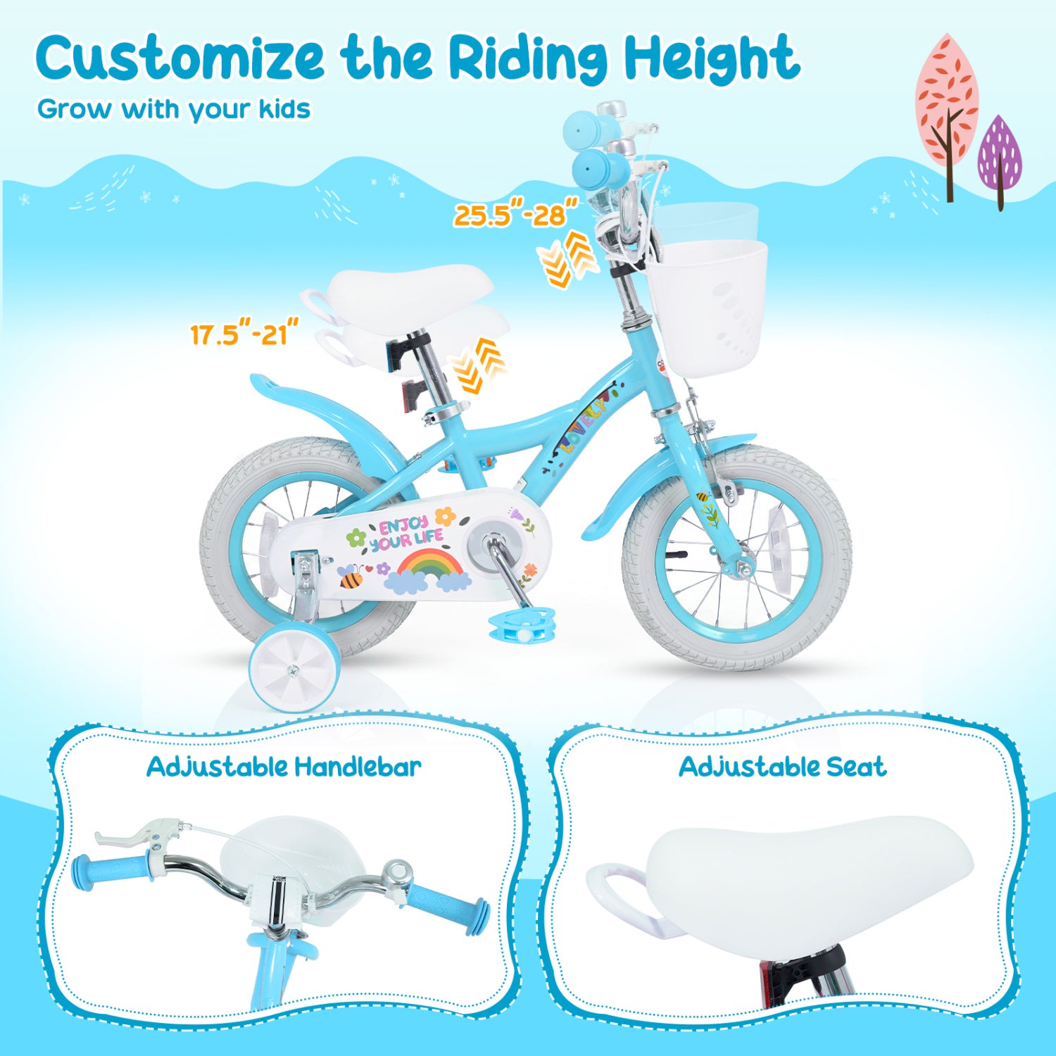 Girls Bike for 3-4 Years, Training Wheels, Basket, Blue Kids Bike at Gallery Canada