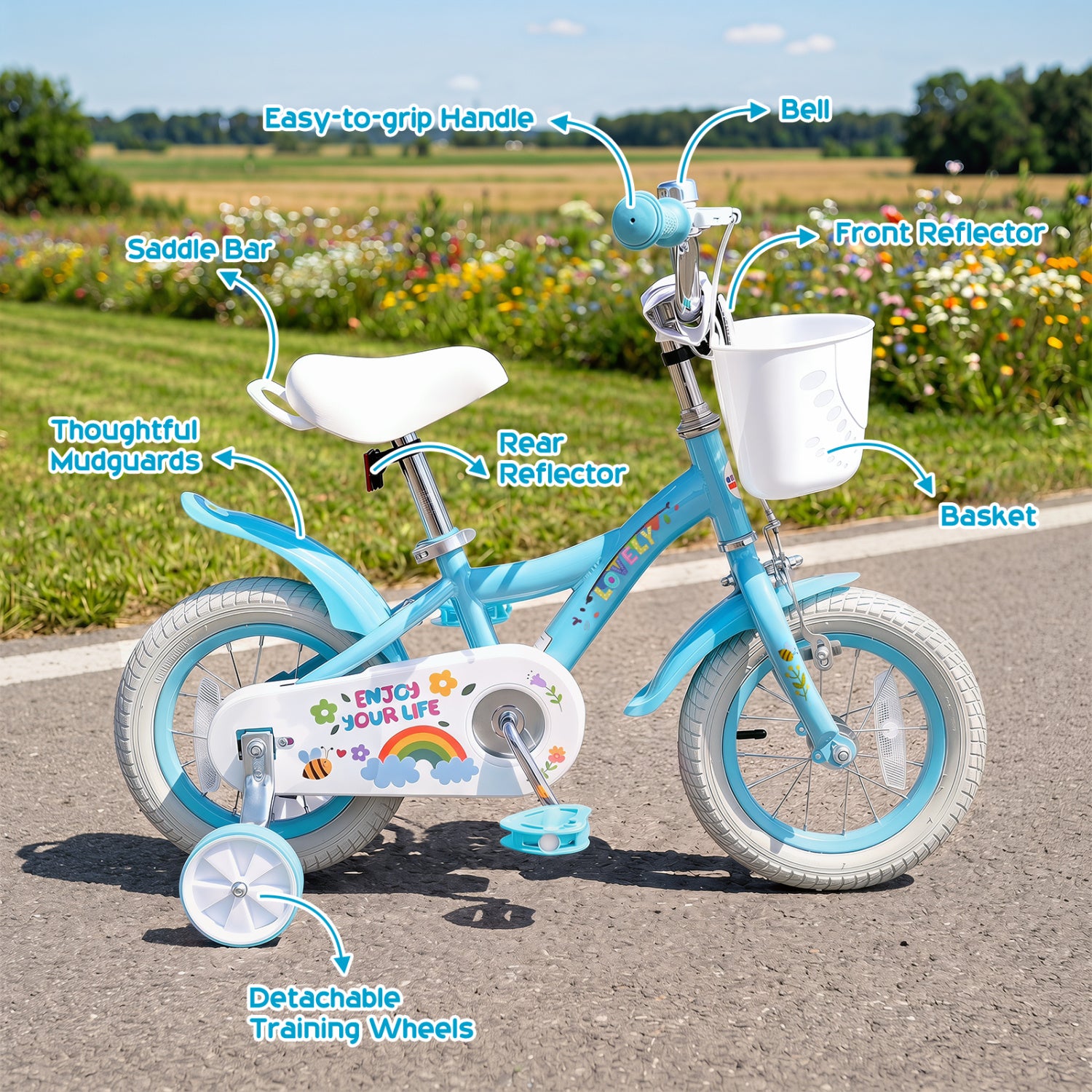 Girls Bike for 3-4 Years, Training Wheels, Basket, Blue Kids Bike at Gallery Canada
