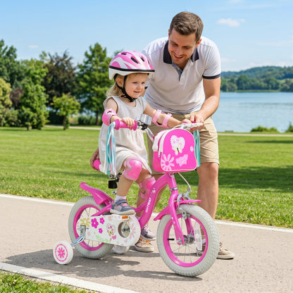 12" Girls Bike with Front Bag, Ages 3-4, Pink