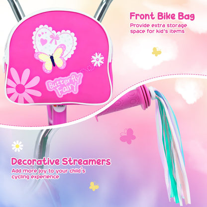 12" Girls Bike with Front Bag, Ages 3-4, Pink