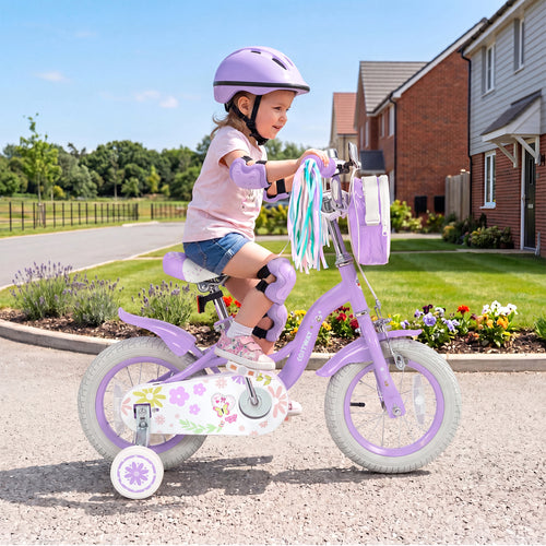 12 Inch Girls Bike with Front Bag, Streamers, Purple