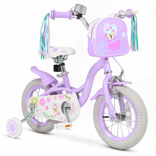 12 Inch Girls Bike with Front Bag, Streamers, Purple