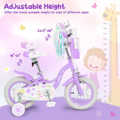 12 Inch Girls Bike with Front Bag, Streamers, Purple