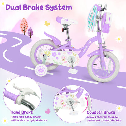 12 Inch Girls Bike with Front Bag, Streamers, Purple