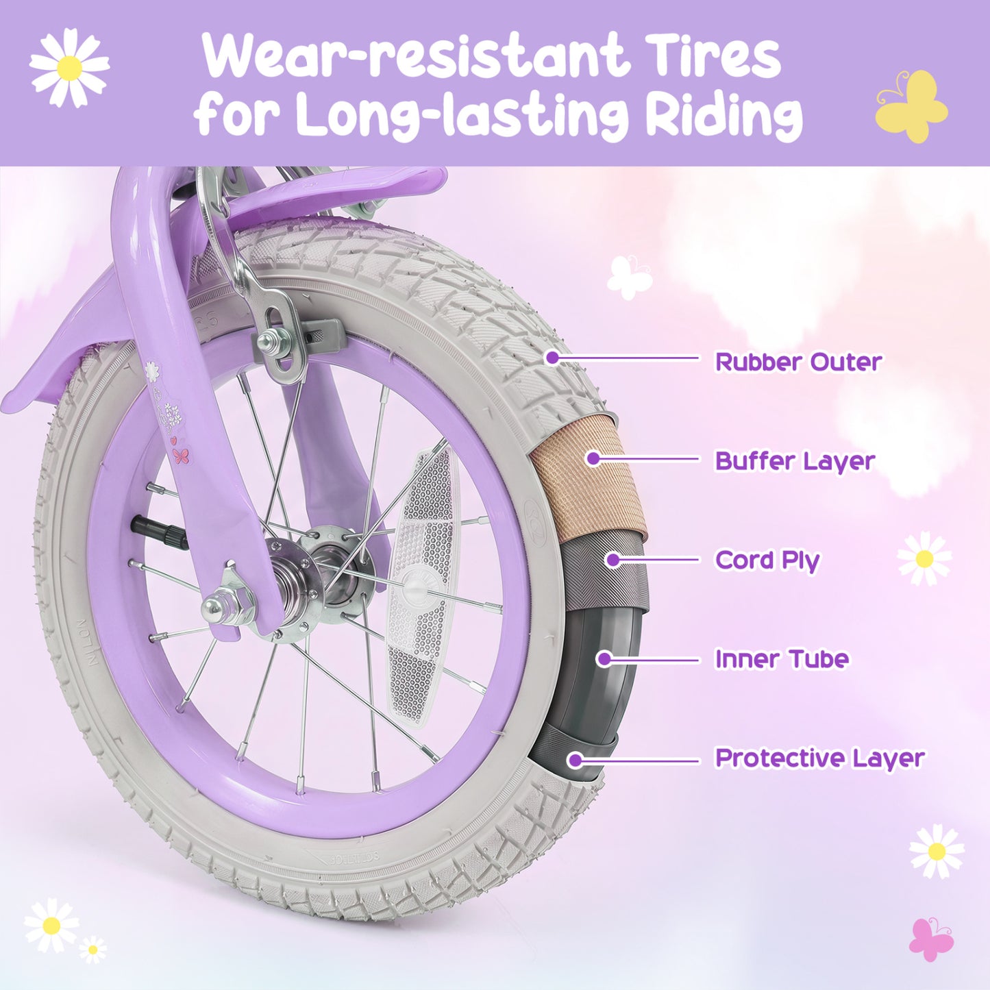 12 Inch Girls Bike with Front Bag, Streamers, Purple