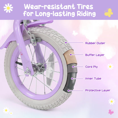 12 Inch Girls Bike with Front Bag, Streamers, Purple