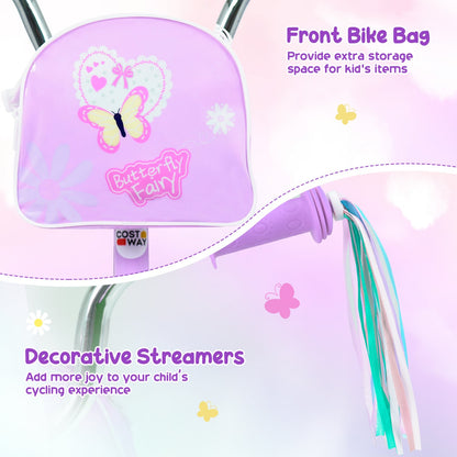 12 Inch Girls Bike with Front Bag, Streamers, Purple