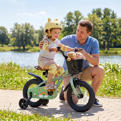 Vélo pour filles de 12 pouces pour 3-8 ans, panier, fête de printemps, vert