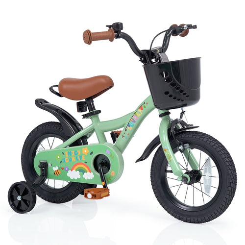 12 Inches Girls Bike for 3-8 Years, Basket, Spring Party, Green