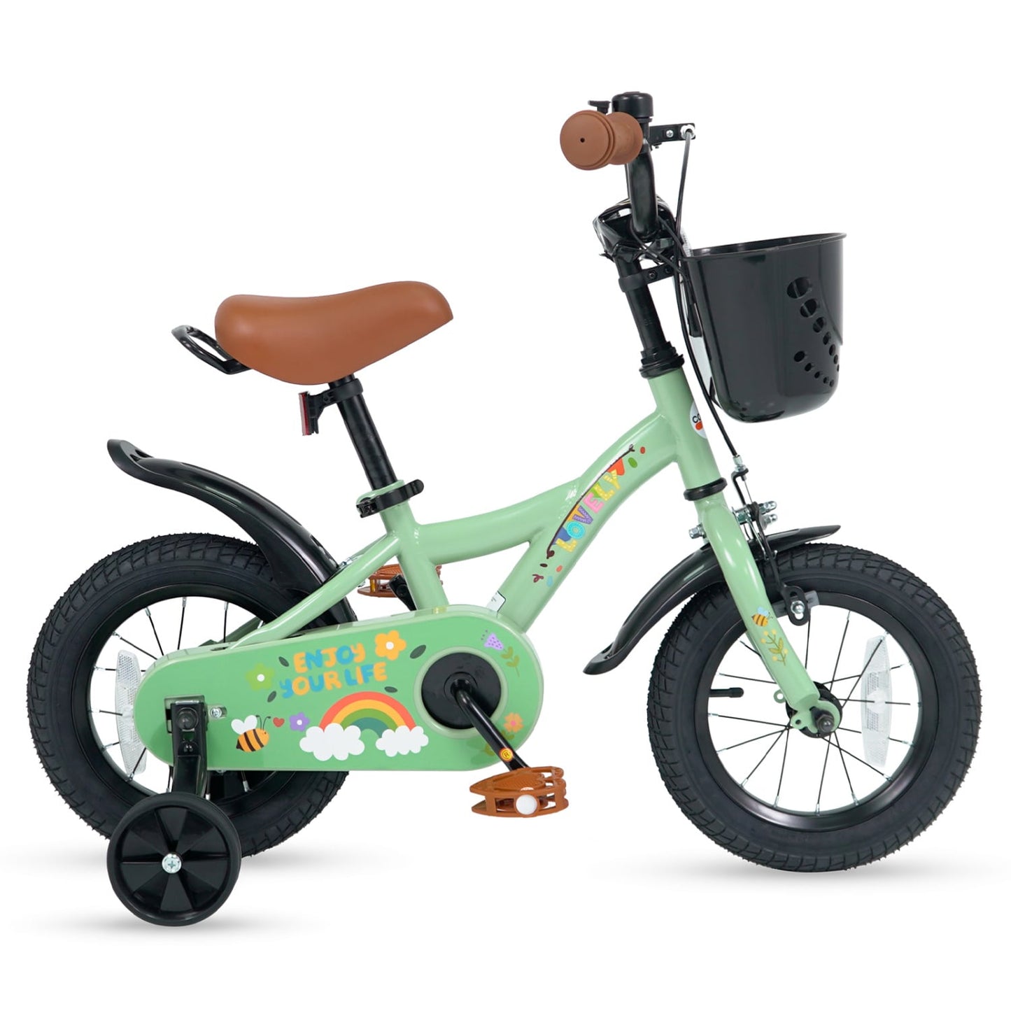 Vélo pour filles de 12 pouces pour 3-8 ans, panier, fête de printemps, vert