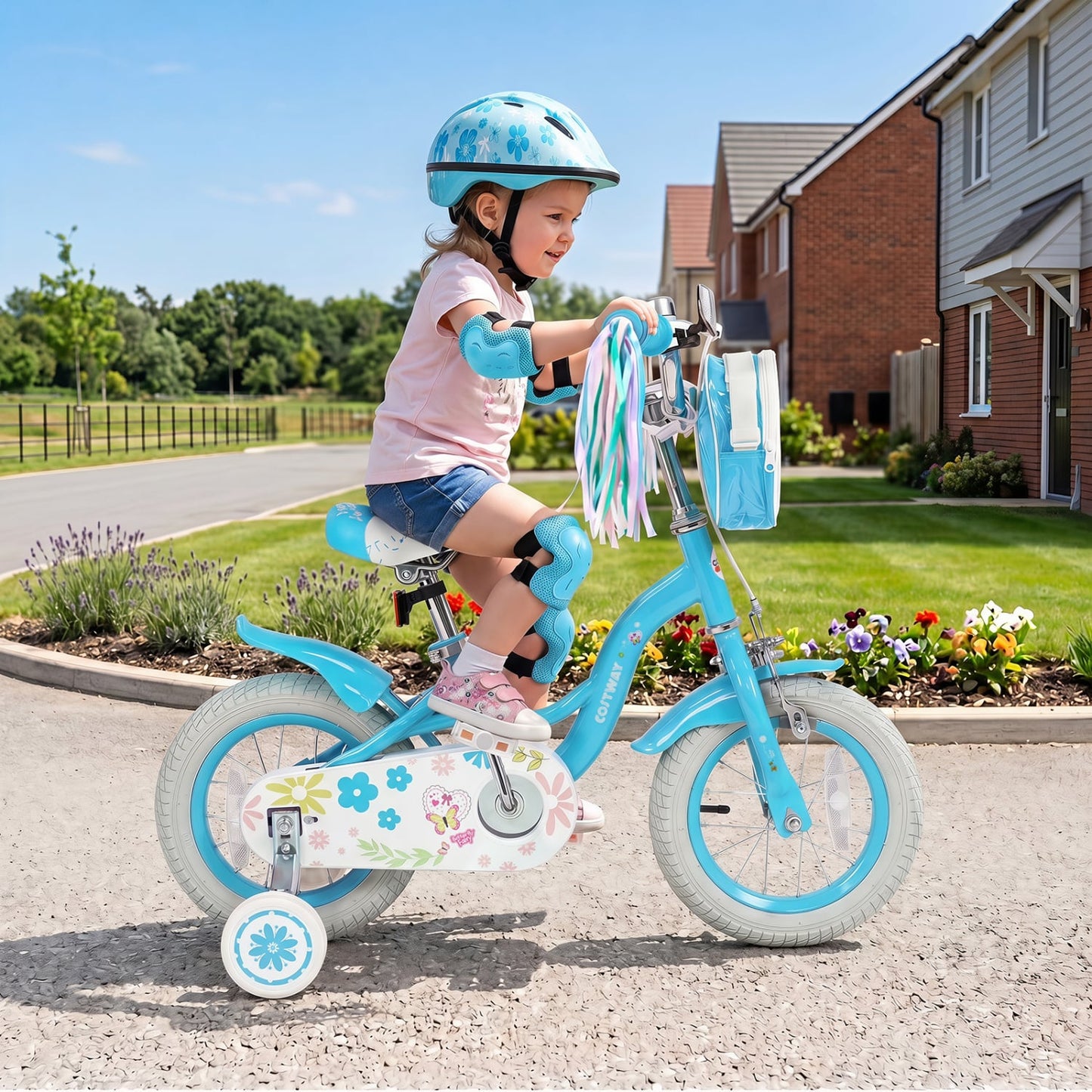 12" Girls Bike, Front Bag, Streamers, for 3-4 Years, Blue
