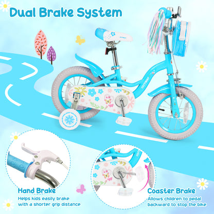 12" Girls Bike, Front Bag, Streamers, for 3-4 Years, Blue