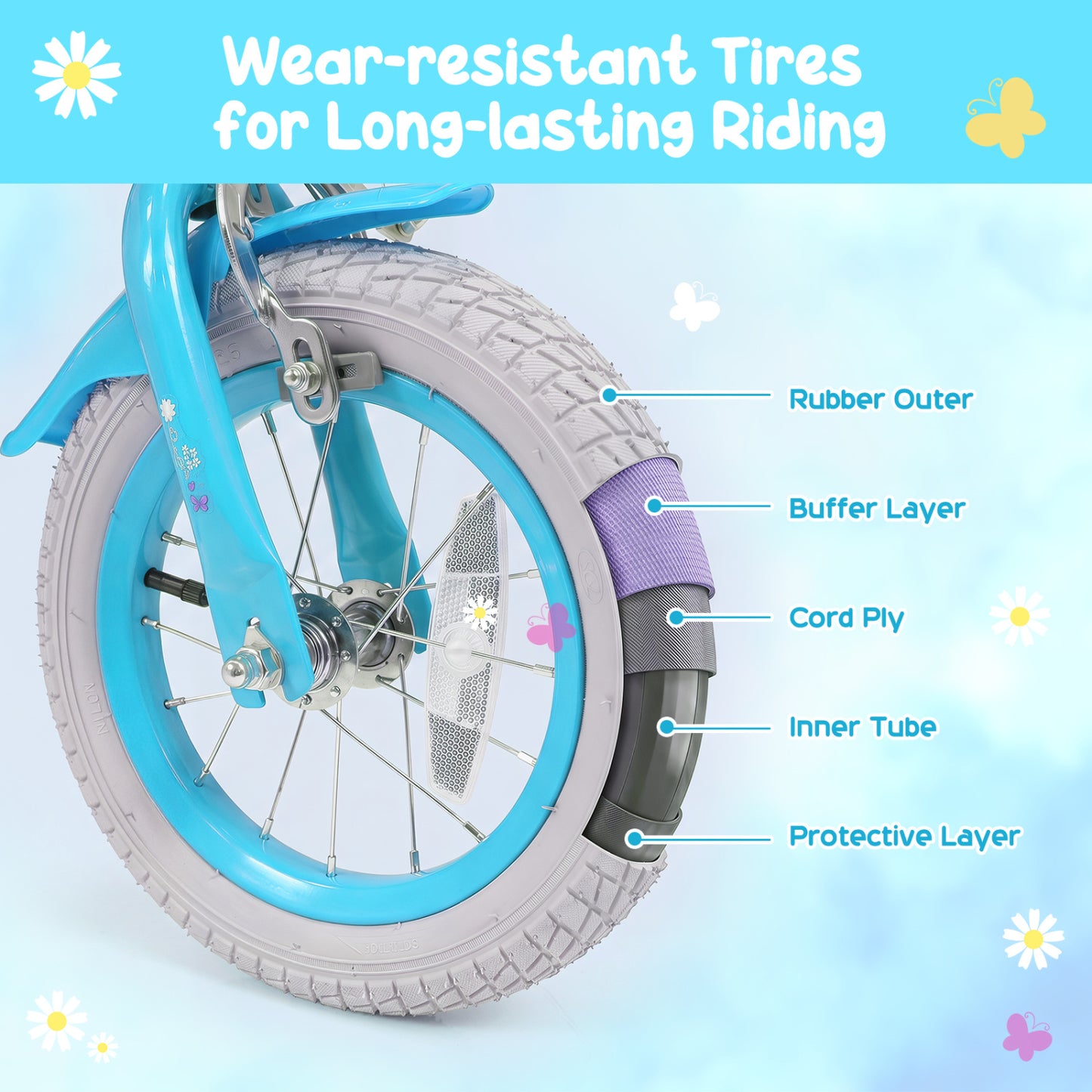 12" Girls Bike, Front Bag, Streamers, for 3-4 Years, Blue