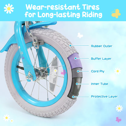 12" Girls Bike, Front Bag, Streamers, for 3-4 Years, Blue
