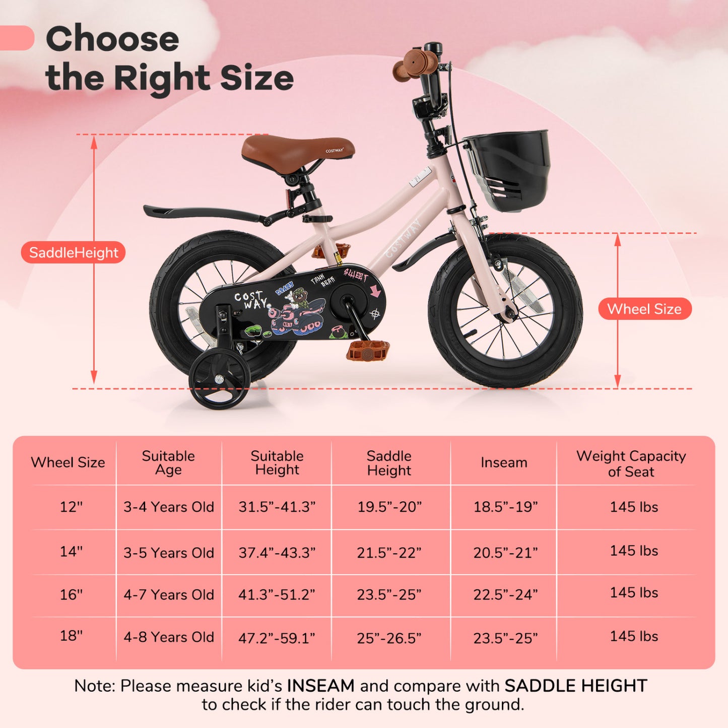 12 Inches Kids Bike With Basket, Adjustable Handlebar, Pink Kids Bike at Gallery Canada