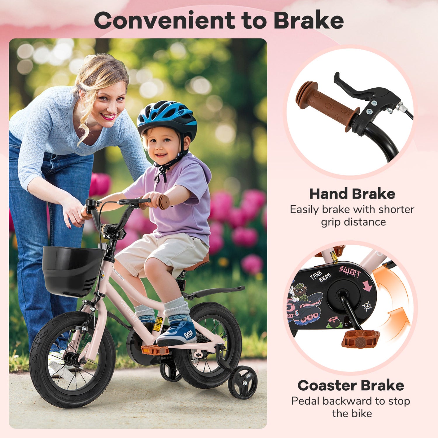 12 Inches Kids Bike With Basket, Adjustable Handlebar, Pink Kids Bike at Gallery Canada