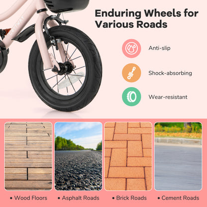 12 Inches Kids Bike With Basket, Adjustable Handlebar, Pink Kids Bike at Gallery Canada