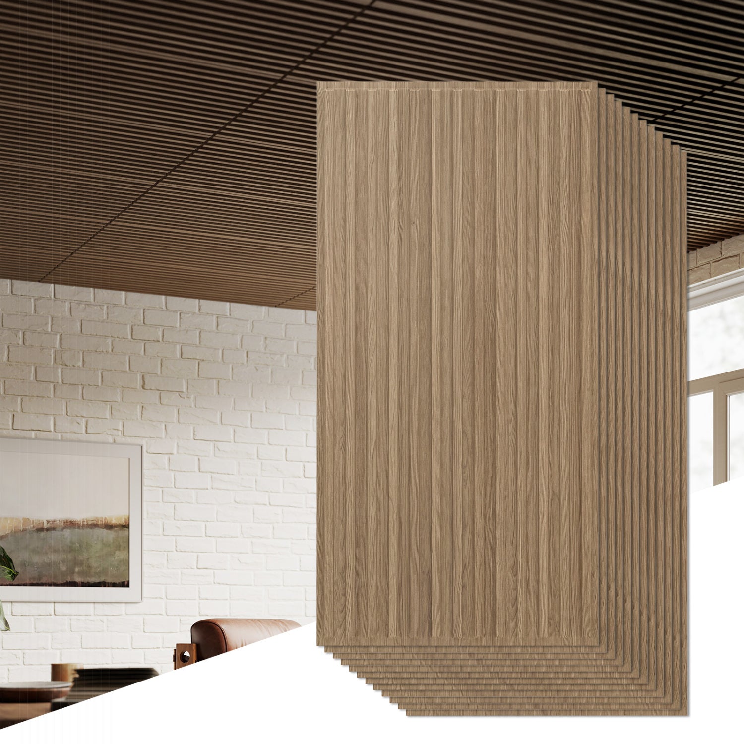 PVC Slat Wall Panels, 12-Pack, Interior Wall Decor, Walnut Decorative Accessories Walnut at Gallery Canada