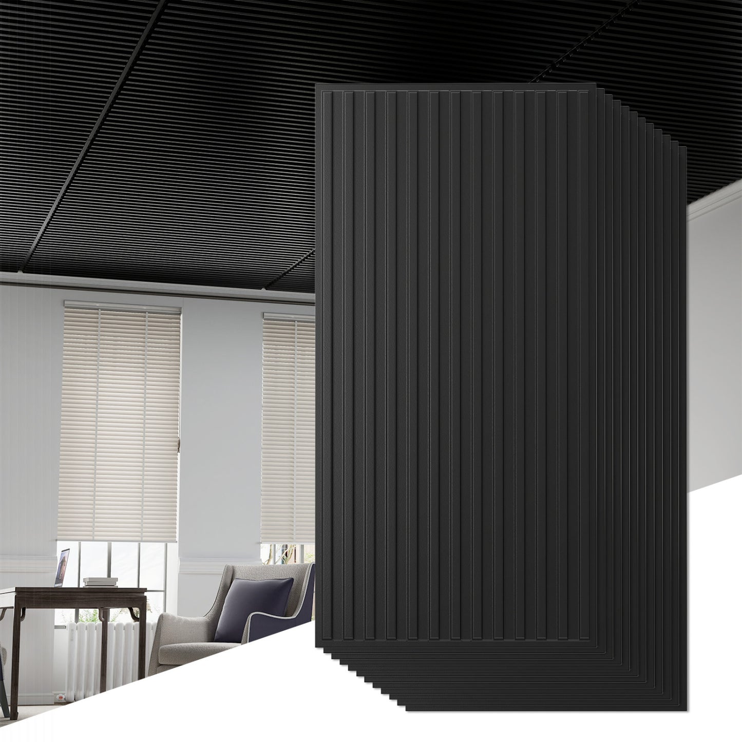 12-Pack PVC Slat Wall Panels, Interior Wall Decoration, Black Decorative Accessories at Gallery Canada