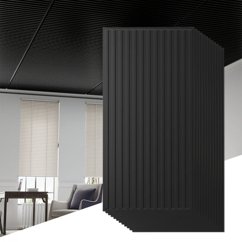 12-Pack PVC Slat Wall Panels, Interior Wall Decoration, Black
