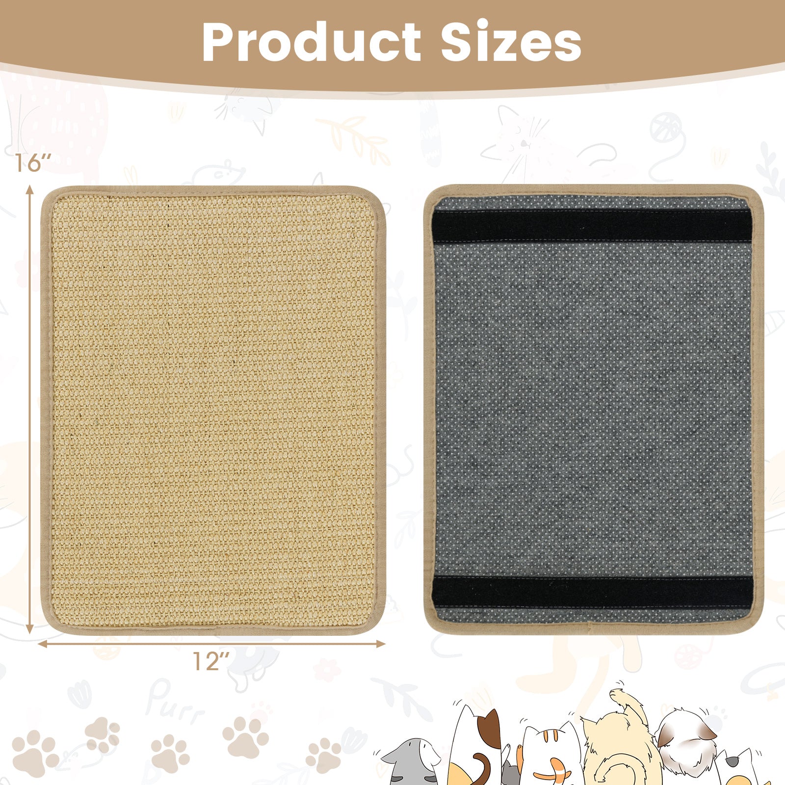 Cat Scratcher Mat Set, 12 Pieces 16 x 12 Inch, Natural Sisal Pads Cat Trees Condos & Scratchers at Gallery Canada