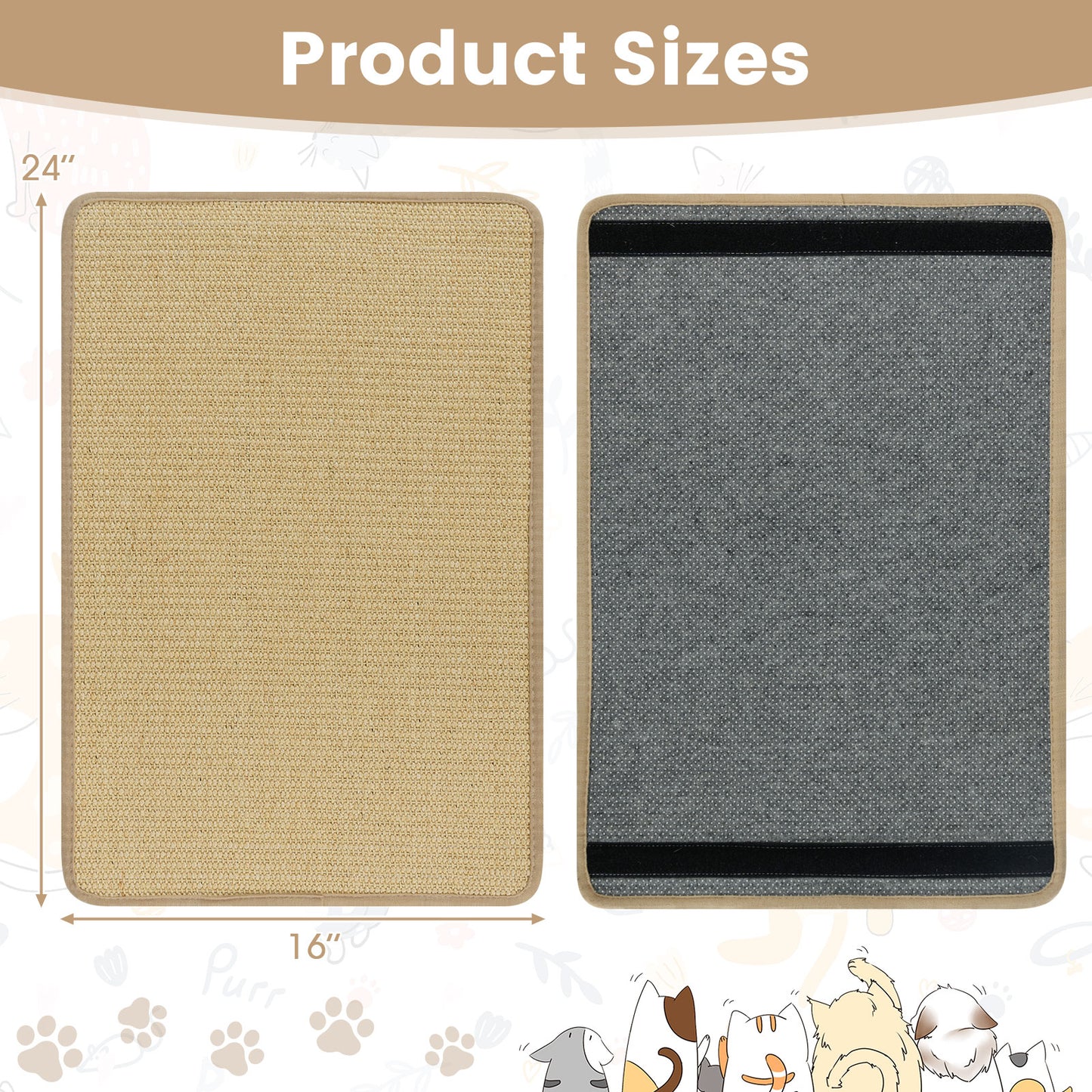 Cat Scratcher Mat Set, 12 Pieces, 24 x 16 Inch, Natural Sisal Cat Trees Condos & Scratchers at Gallery Canada