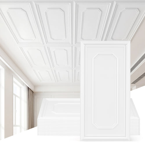 12 Pieces PVC Ceiling Tiles, Decorative Ceiling Covering Panels