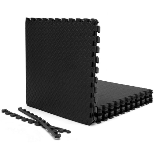 12 Pieces Interlocking Flooring Mat, Anti-Slip Waterproof, Black