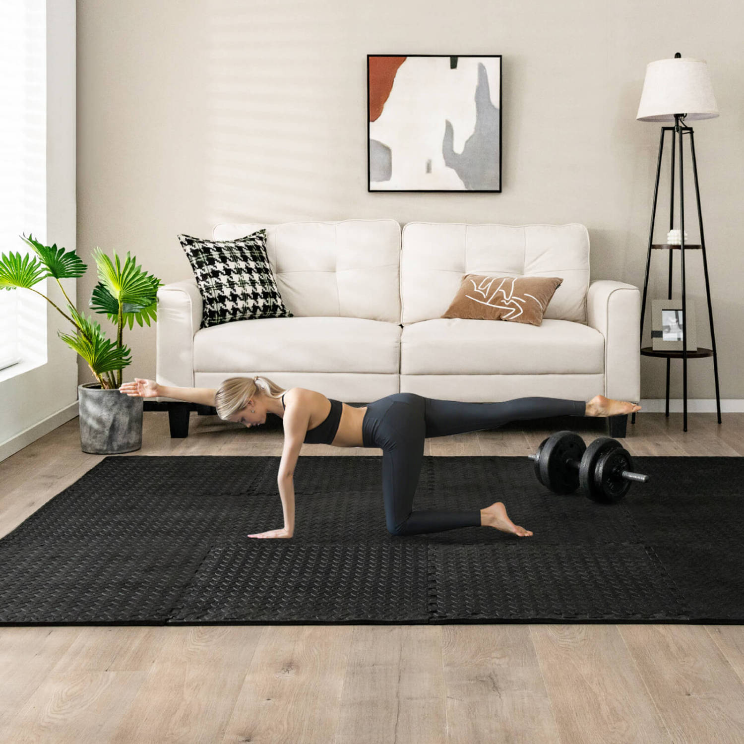 12 Pieces Interlocking Flooring Mat, Anti-Slip Waterproof, Black Baby Gyms & Playmats at Gallery Canada