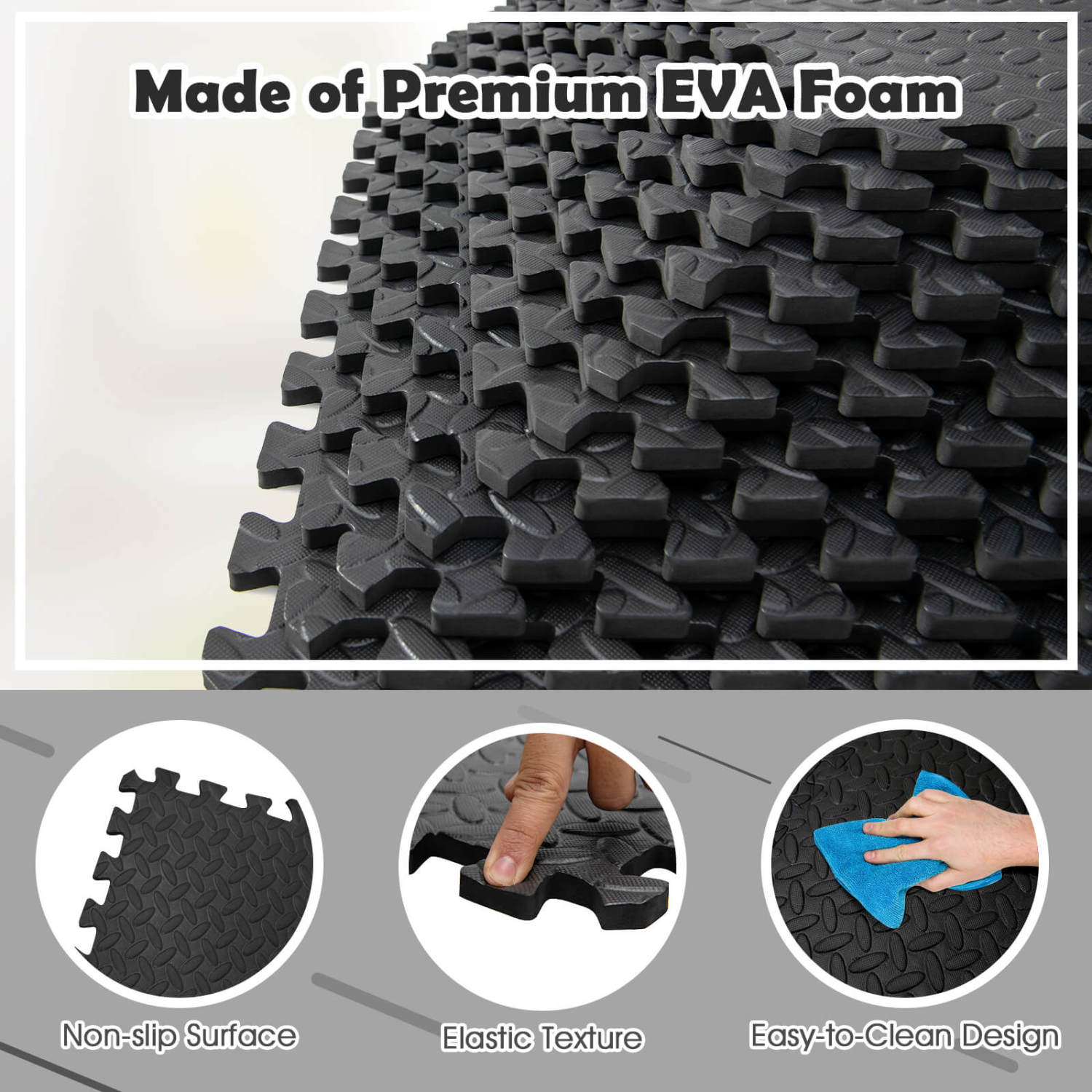 12 Pieces Interlocking Flooring Mat, Anti-Slip Waterproof, Black Baby Gyms & Playmats at Gallery Canada